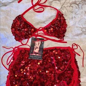 Leg Avenue 2 PC Sequin Mesh Bra Top and Mini Skirt